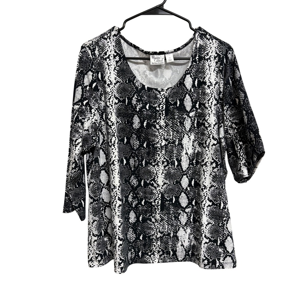 Women With Control by Renée Greenstein BlackWhite Pattern Blouse Women's Size 1X